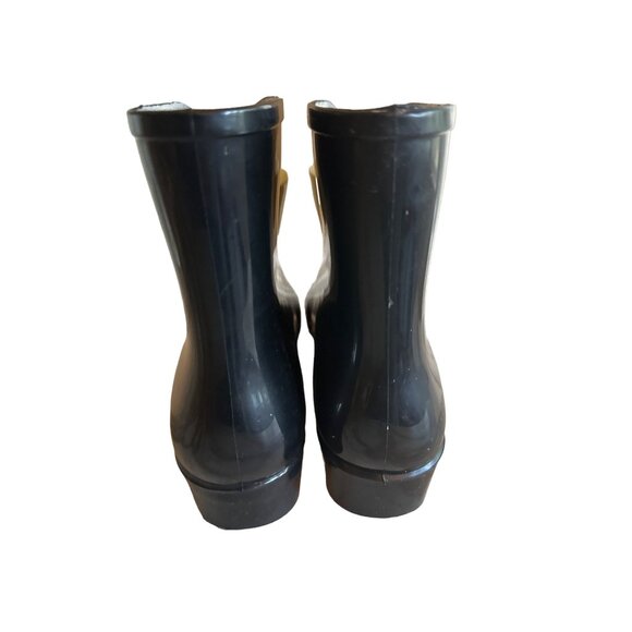 Womens Black PVC Ankle Rain Boots With Decorative White Bow Size 7 EUR 38 - Picture 3 of 5